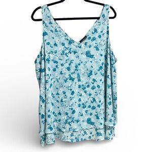 Lane Bryant Teal Blue Floral Sleeveless Blouse Size 22
